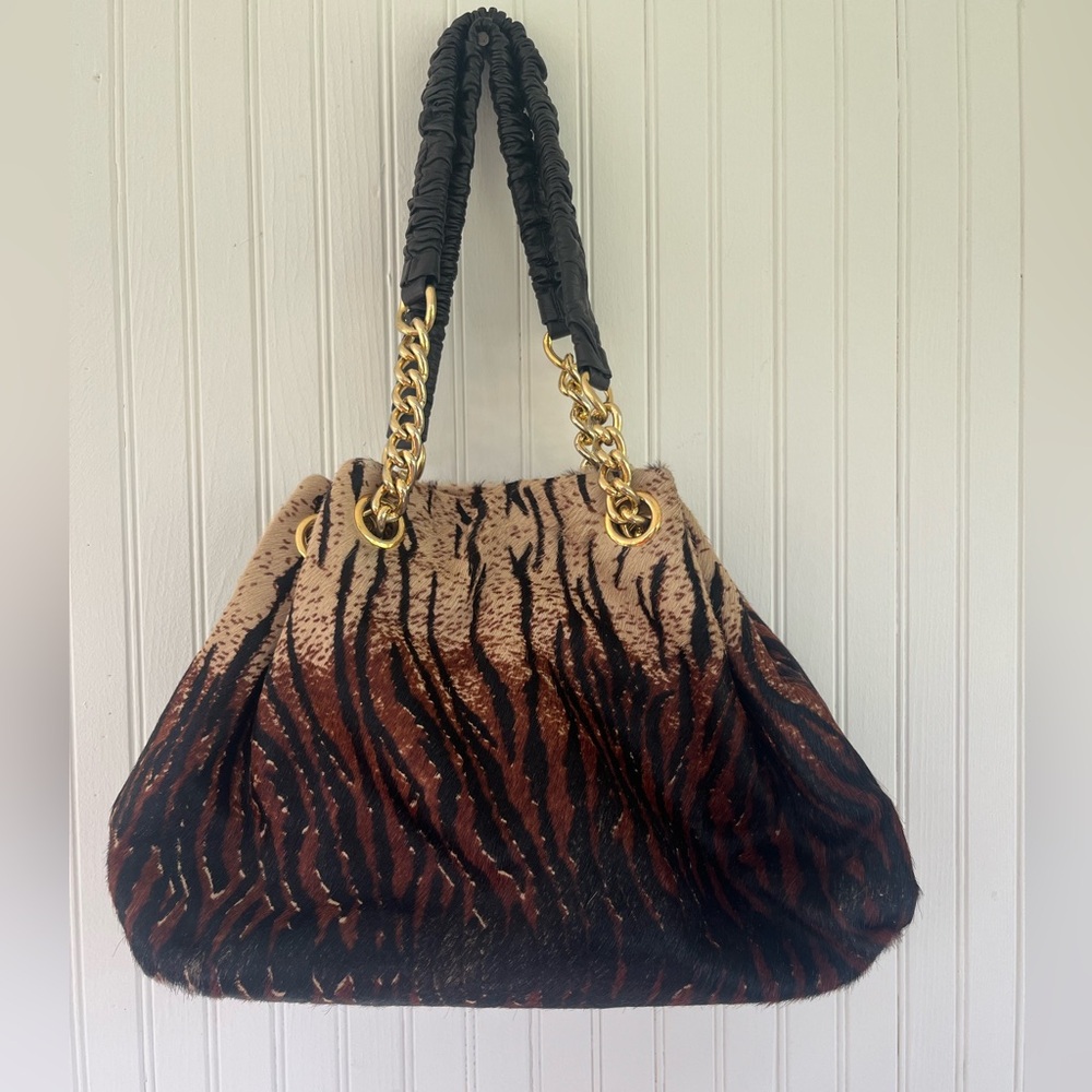 Italian Calf hair Animal Print Handbag with Gold Hardware